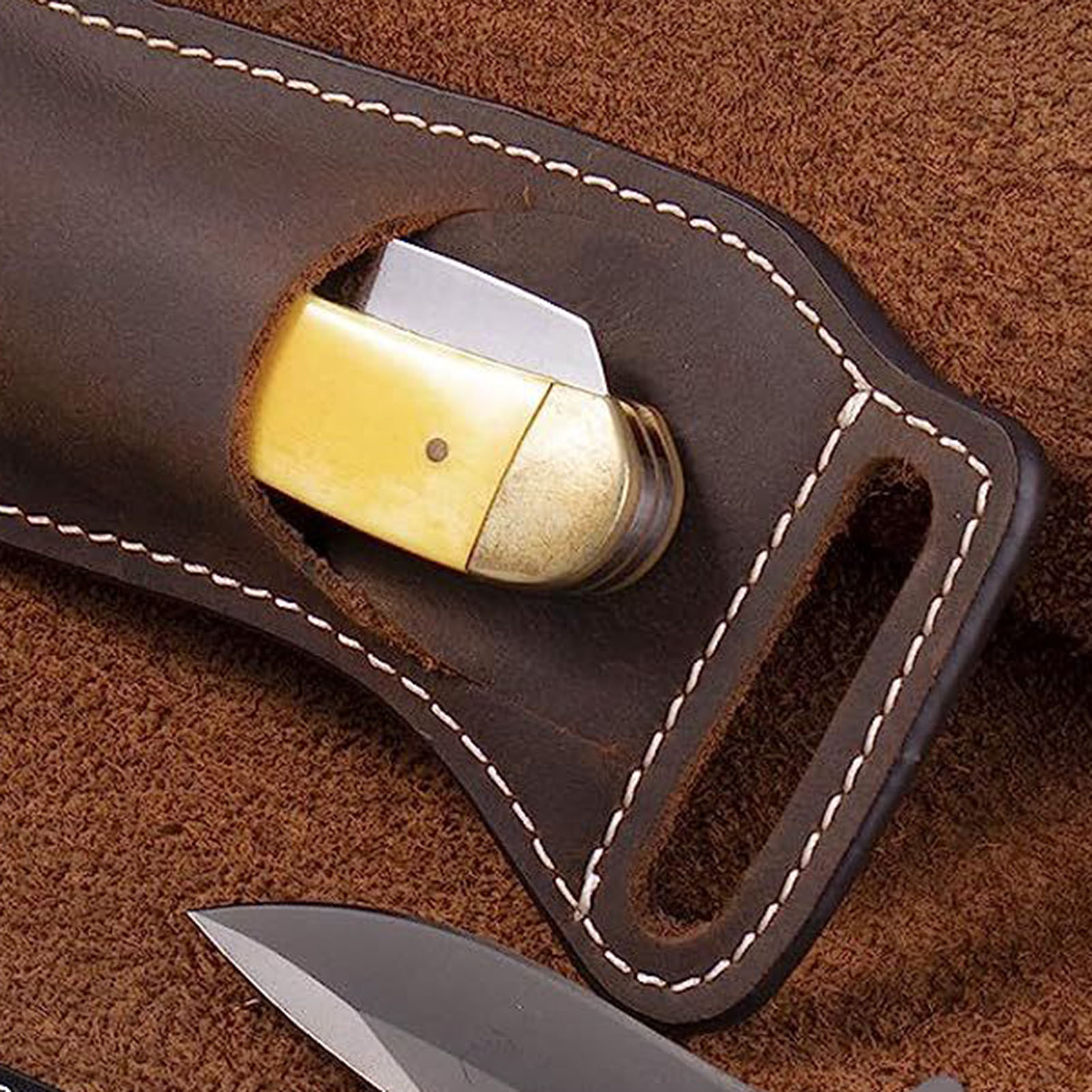 Brown Leather Knife Waist Bag  - đánh giá và giá Edc Carry Belt Leather